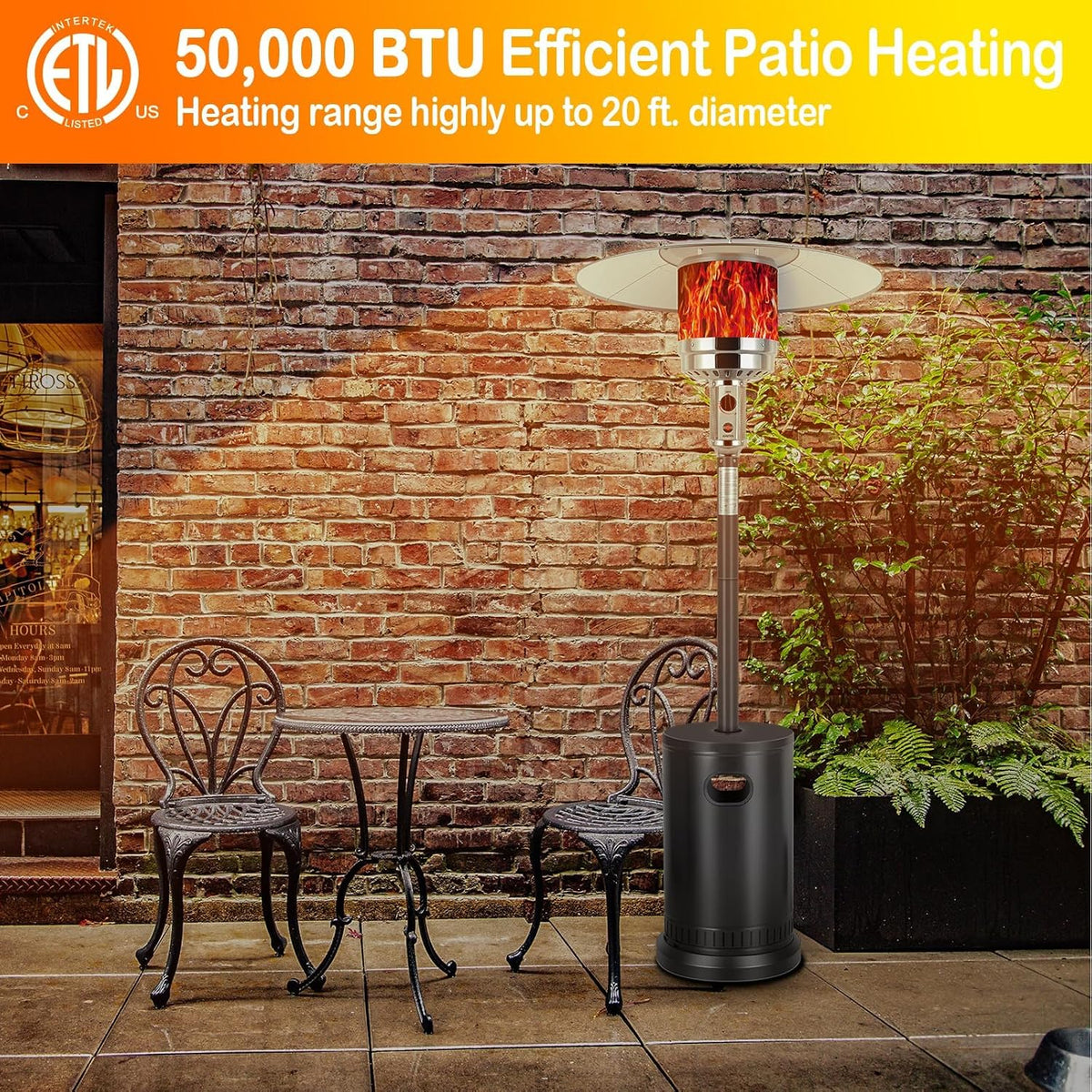 Outdoor Propane Patio Heater 50000 BTU with Wheels and Push-Button Ignition – product detail 6
