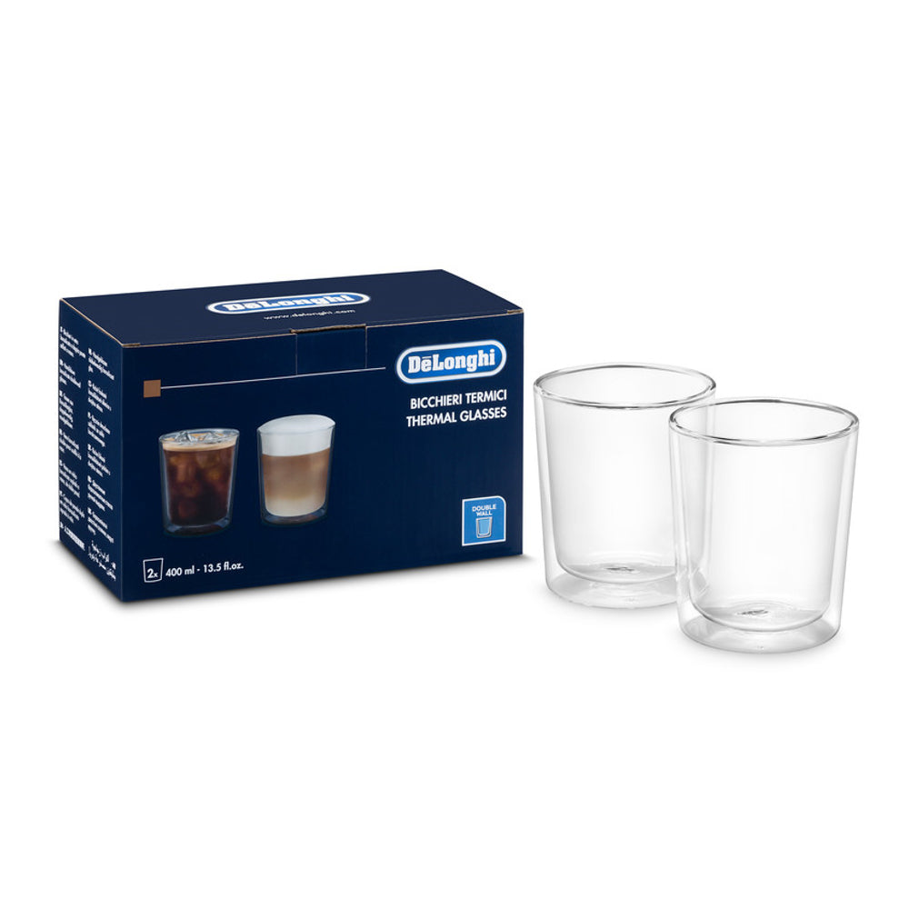 De’Longhi Double-Wall Thermal Coffee Glasses – 13.5 oz, Set of 2
