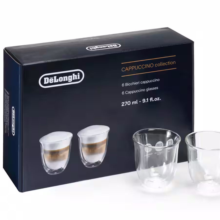 De’Longhi Double-Wall Glass Cappuccino Cups – 9.1 oz