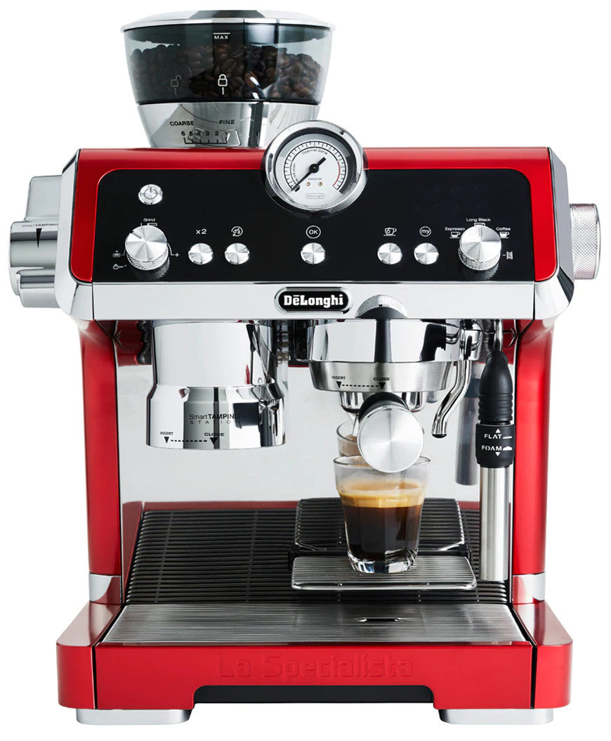 De’Longhi La Specialista Semi-Automatic Espresso Machine with Built-In Grinder in Red – EC9335.R
