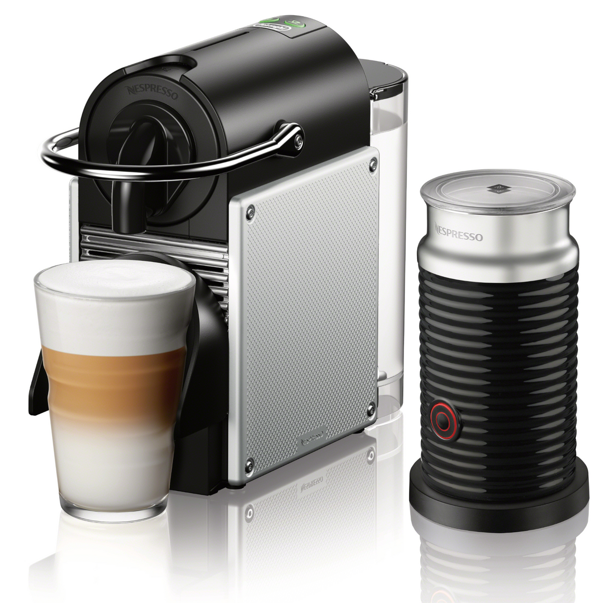 Nespresso by De’Longhi Pixie Capsule Espresso Machine with Aeroccino Milk Frother – Aluminum