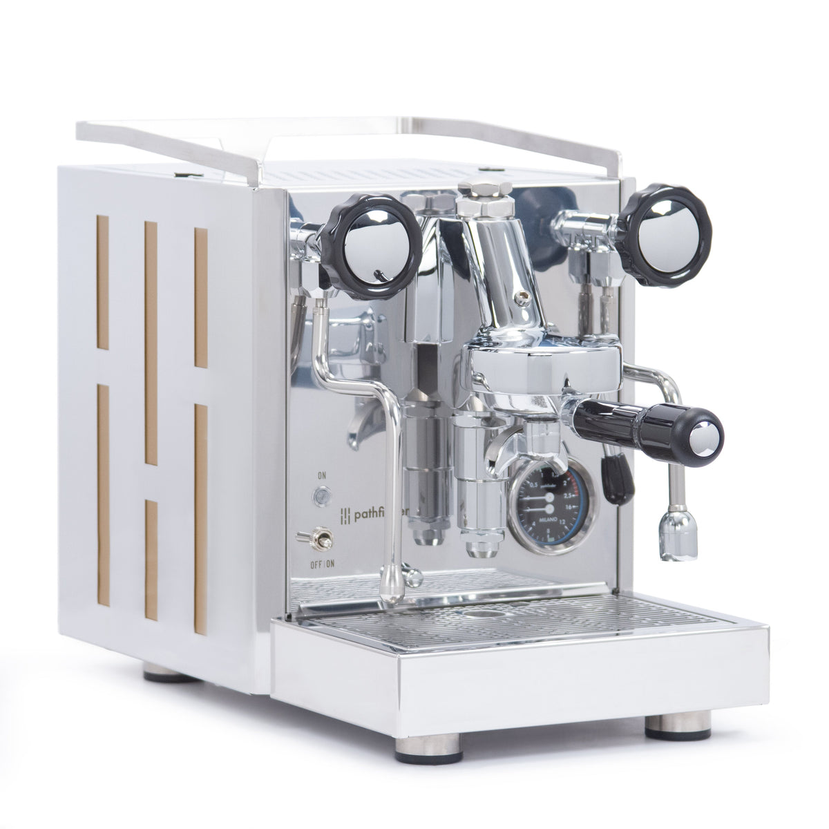 Quick Mill Pathfinder Heat-Exchange Espresso Machine with Gold Panels