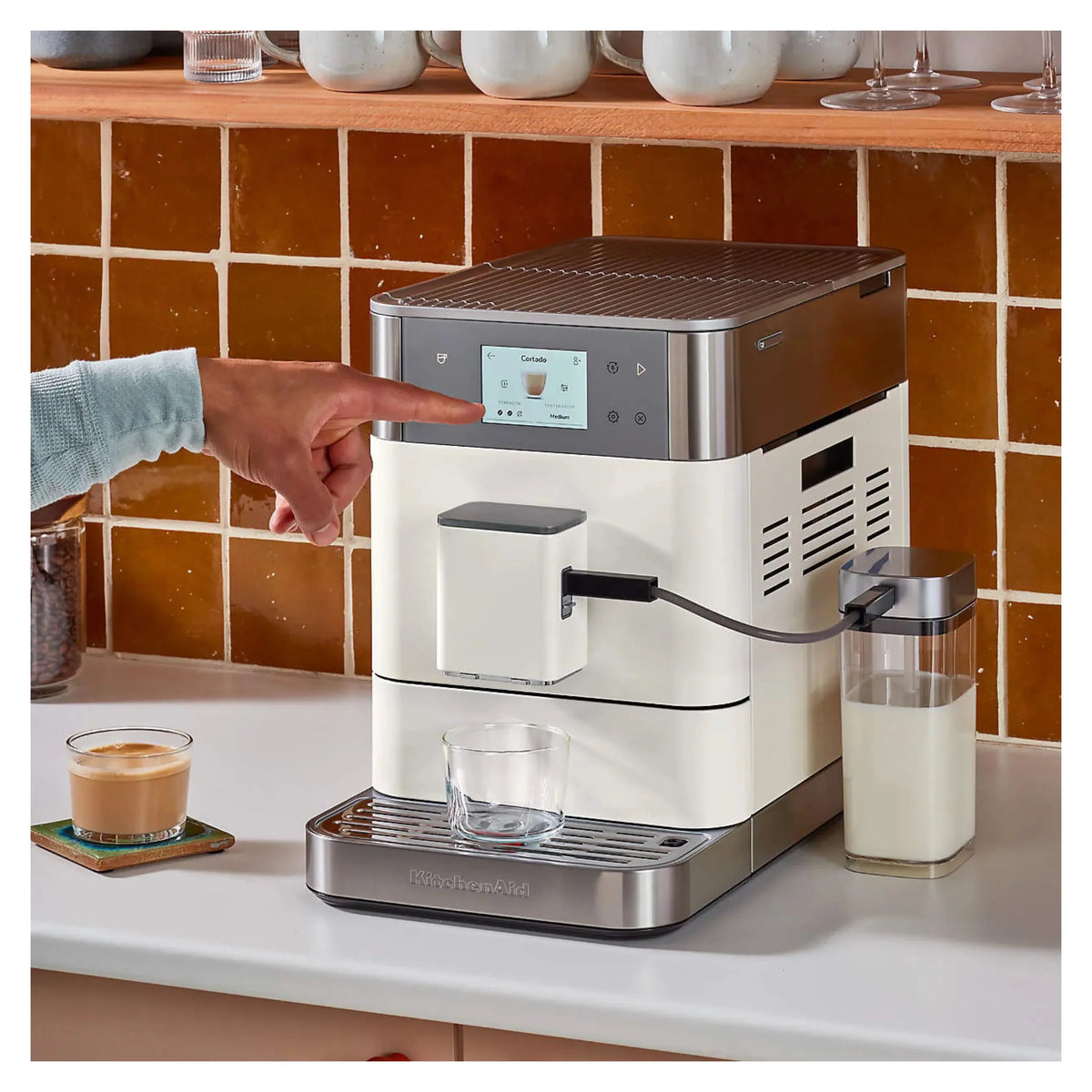 KitchenAid KF7 Fully Automatic Espresso Machine with Milk Container – Porcelain White – KES8557PL