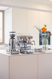 ECM Olive Wood 58mm Bottomless Portafilter in Chrome-Plated Brass