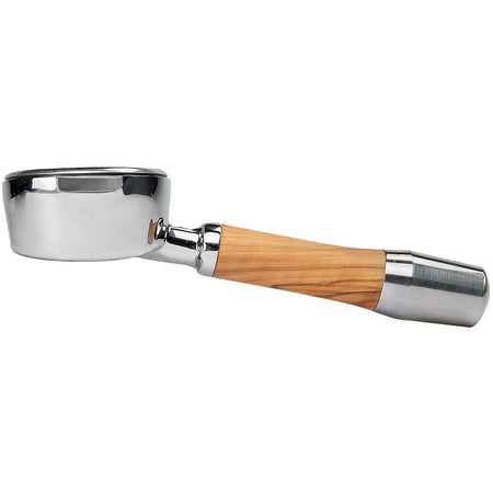 ECM Olive Wood 58mm Bottomless Portafilter in Chrome-Plated Brass