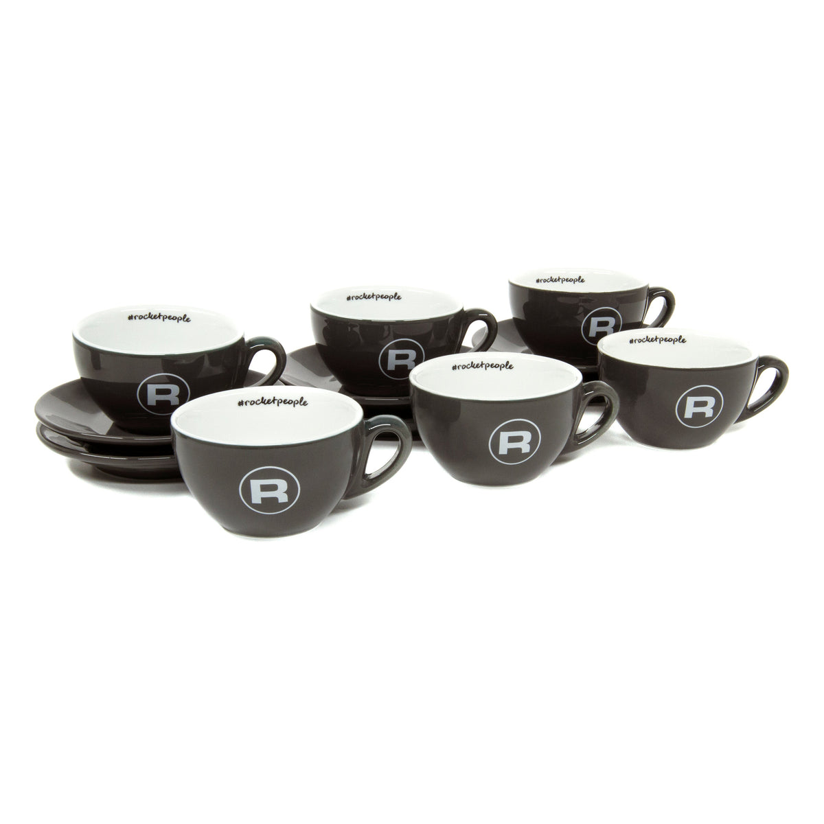 Rocket Espresso Cappuccino Cups and Saucers in Grey – 6 fl oz, 6-Piece Set