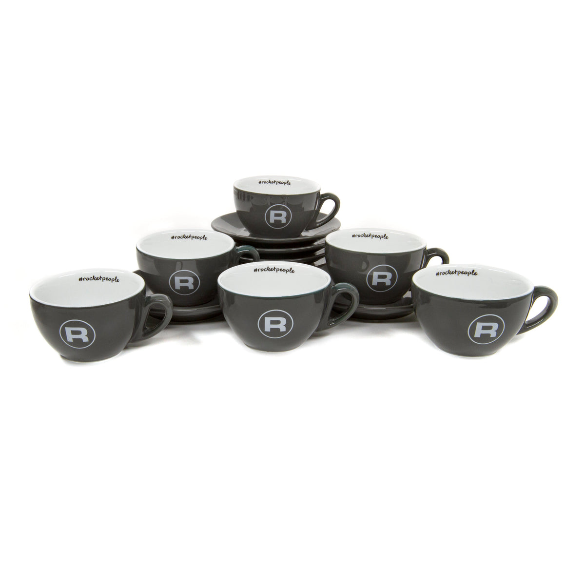 Rocket Espresso Cappuccino Cups and Saucers in Grey – 6 fl oz, 6-Piece Set