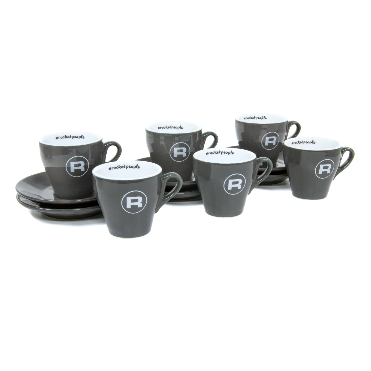 Rocket Espresso Grey Flat White Cups and Saucers – 4 fl oz, 6-Piece Set