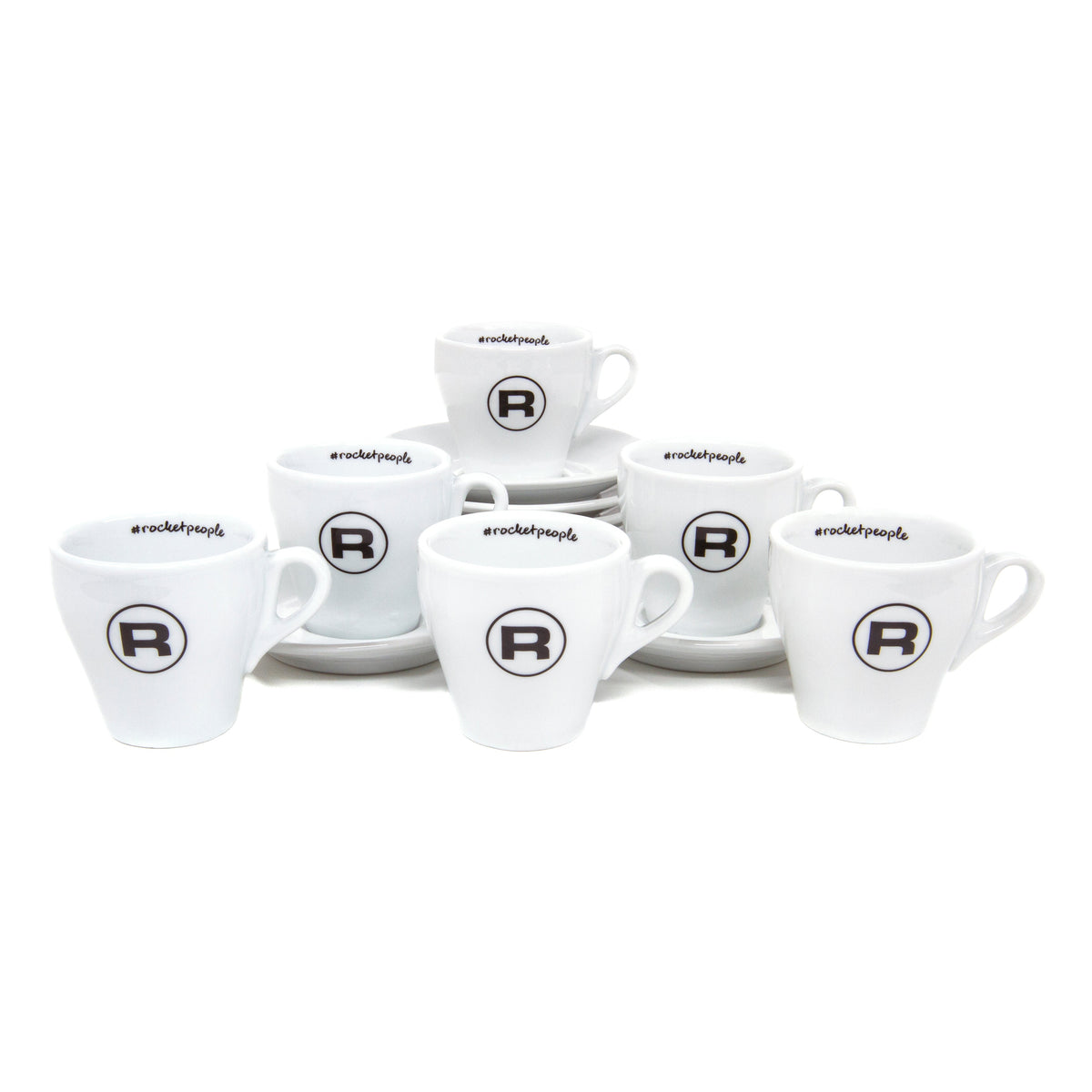 Rocket Espresso White Flat White Cups and Saucers – 4 fl oz, 6-Piece Set