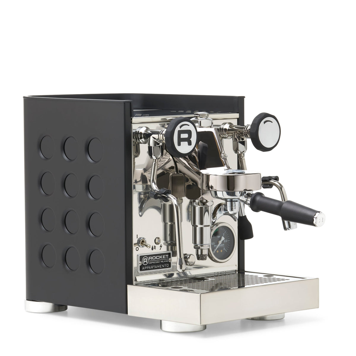 Rocket Espresso Appartamento TCA Heat-Exchange Espresso Machine in Black with Black Stripe