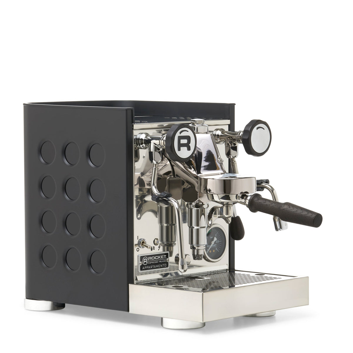Rocket Espresso Appartamento TCA Heat-Exchange Espresso Machine in Black with Black Stripe