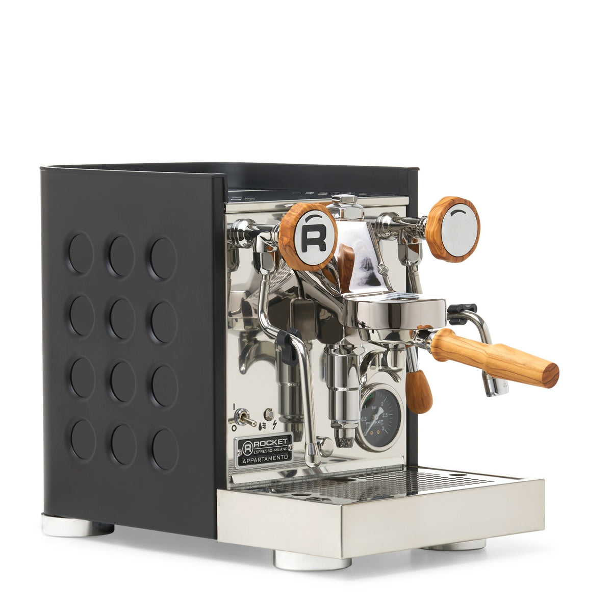 Rocket Espresso Appartamento TCA Heat-Exchange Espresso Machine in Black with Black Stripe