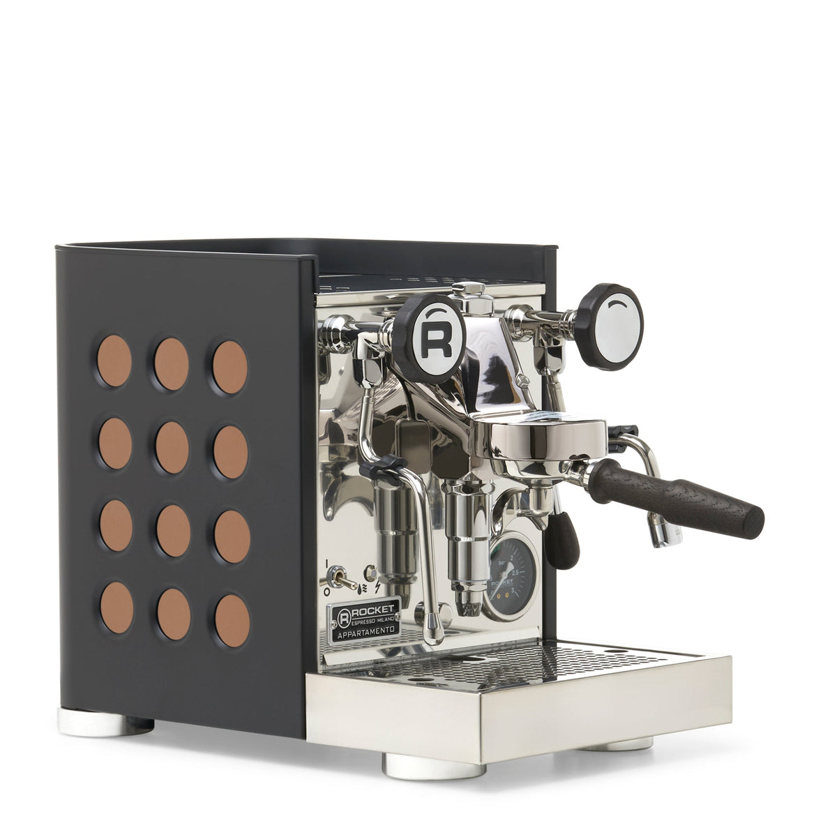 Rocket Espresso Appartamento TCA Heat-Exchange Espresso Machine in Black with Black Stripe