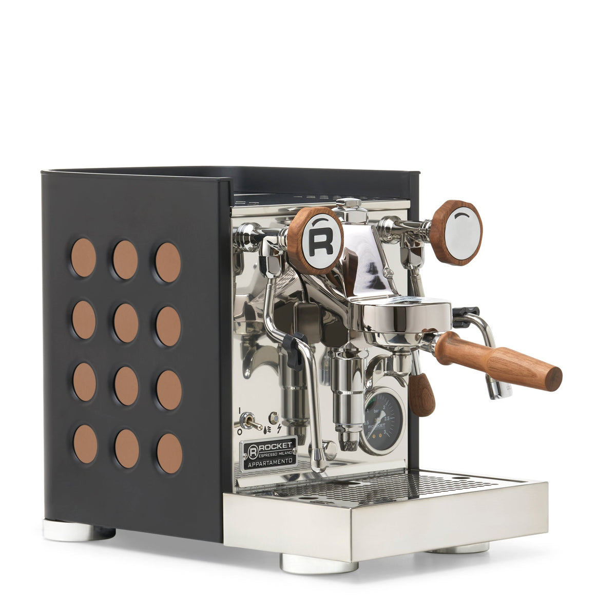 Rocket Espresso Appartamento TCA Heat-Exchange Espresso Machine in Black with Black Stripe