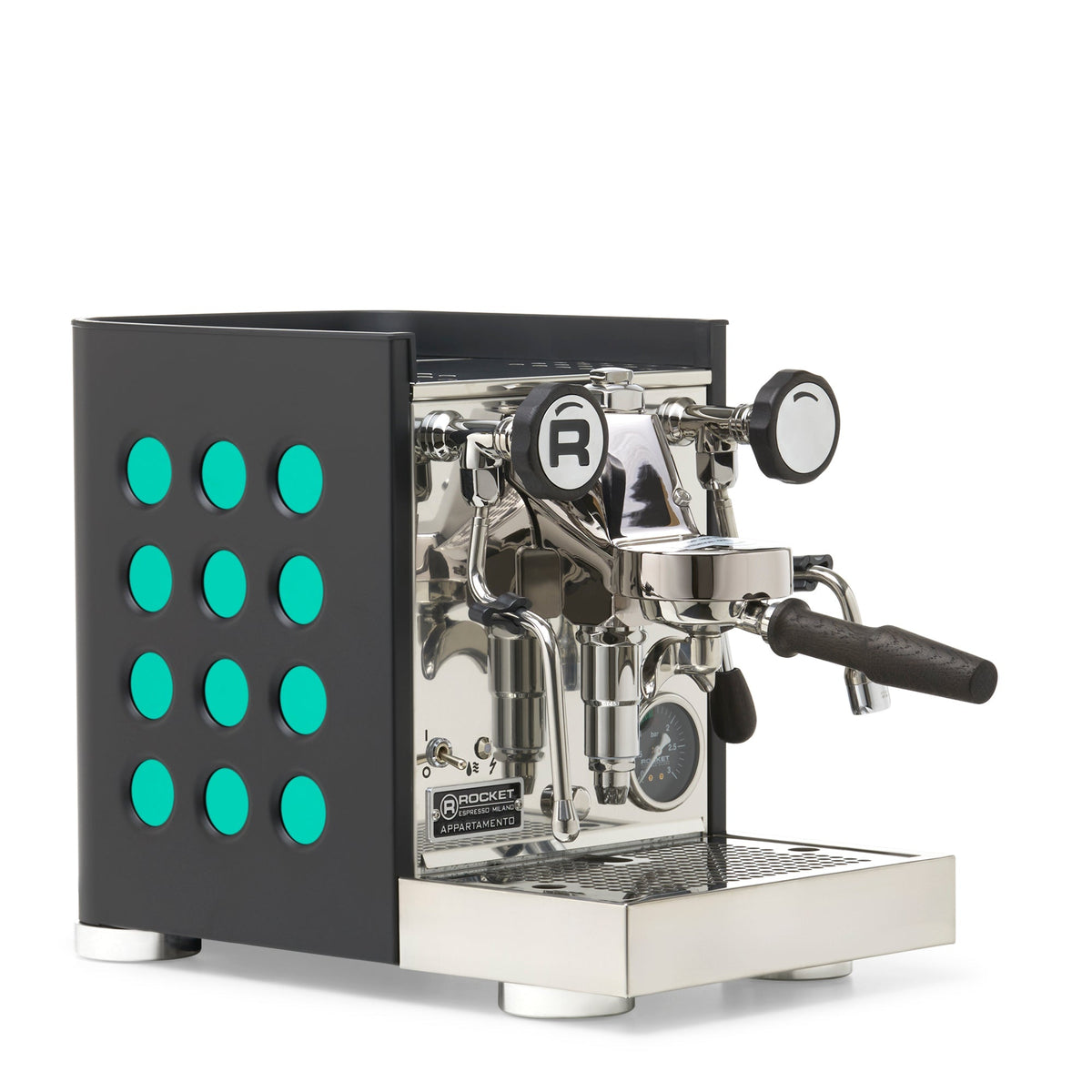 Rocket Espresso Appartamento TCA Heat-Exchange Espresso Machine in Black with Black Stripe