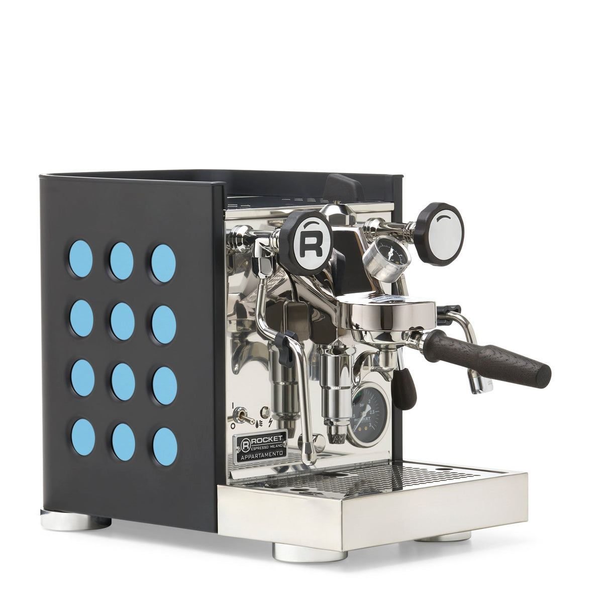 Rocket Espresso Appartamento TCA Heat-Exchange Espresso Machine in Black with Black Stripe