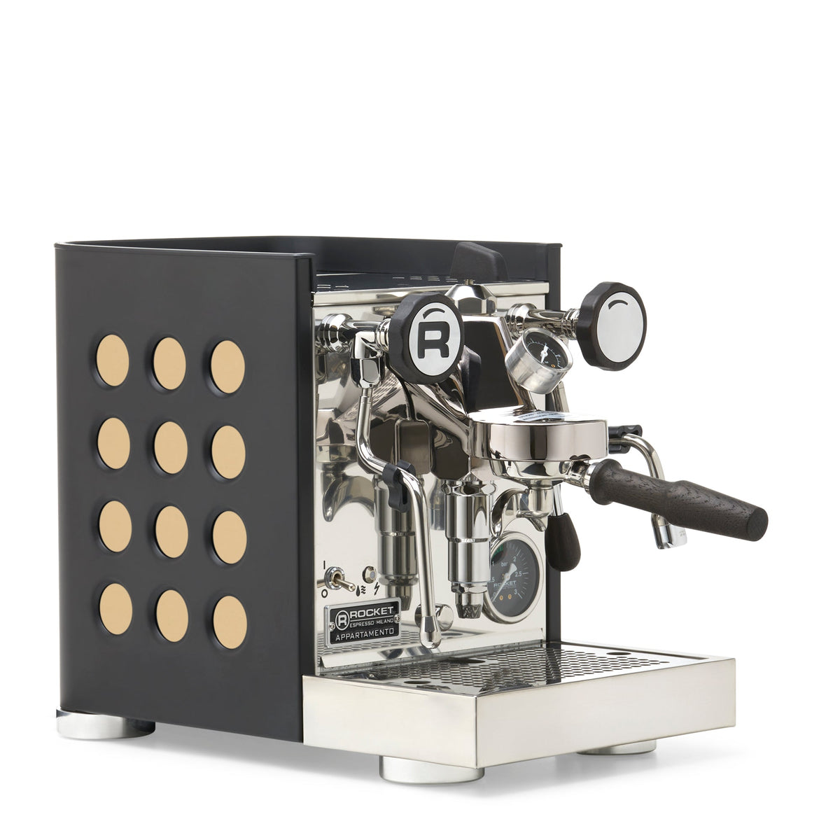 Rocket Espresso Appartamento TCA Heat-Exchange Espresso Machine in Black with Black Stripe