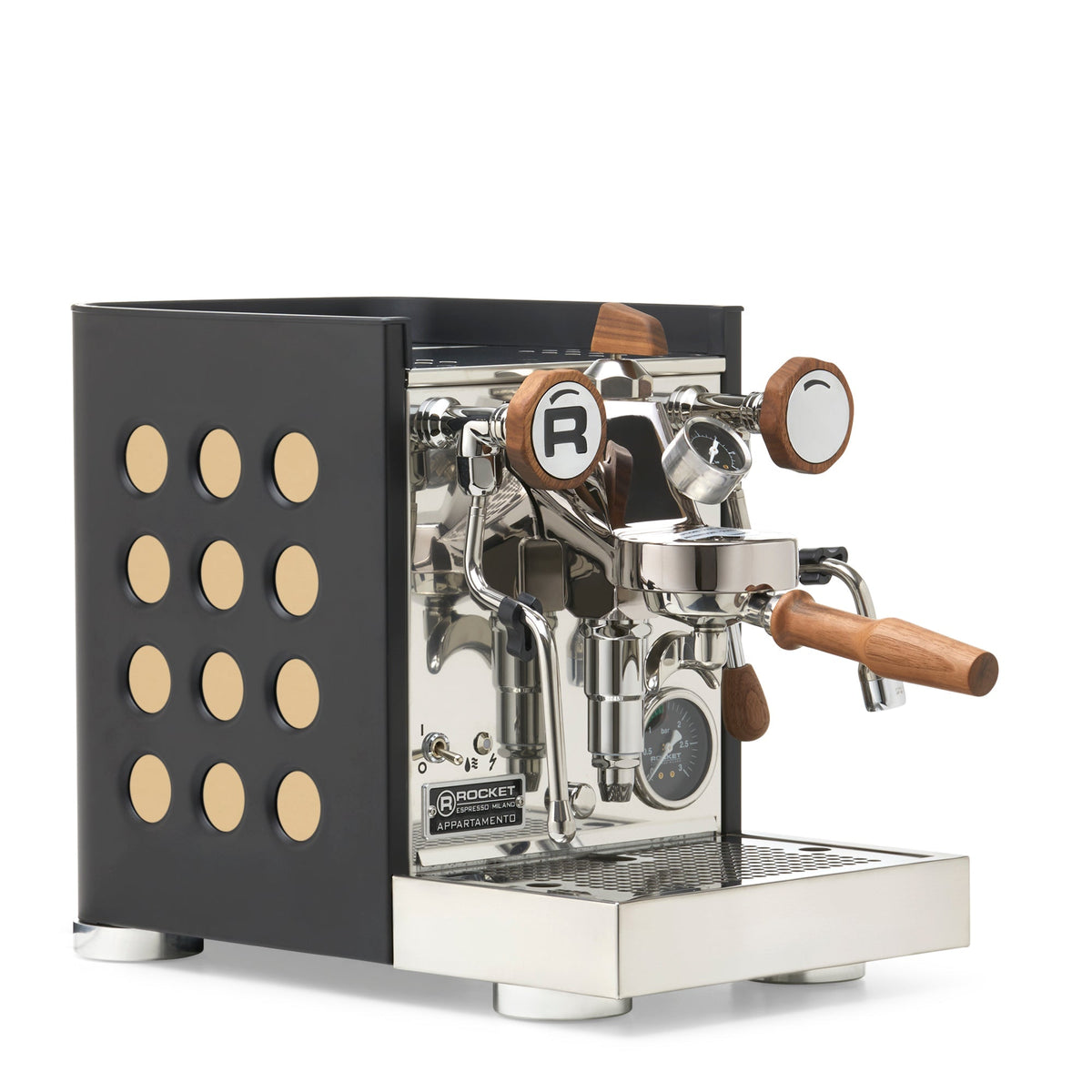 Rocket Espresso Appartamento TCA Heat-Exchange Espresso Machine in Black with Black Stripe