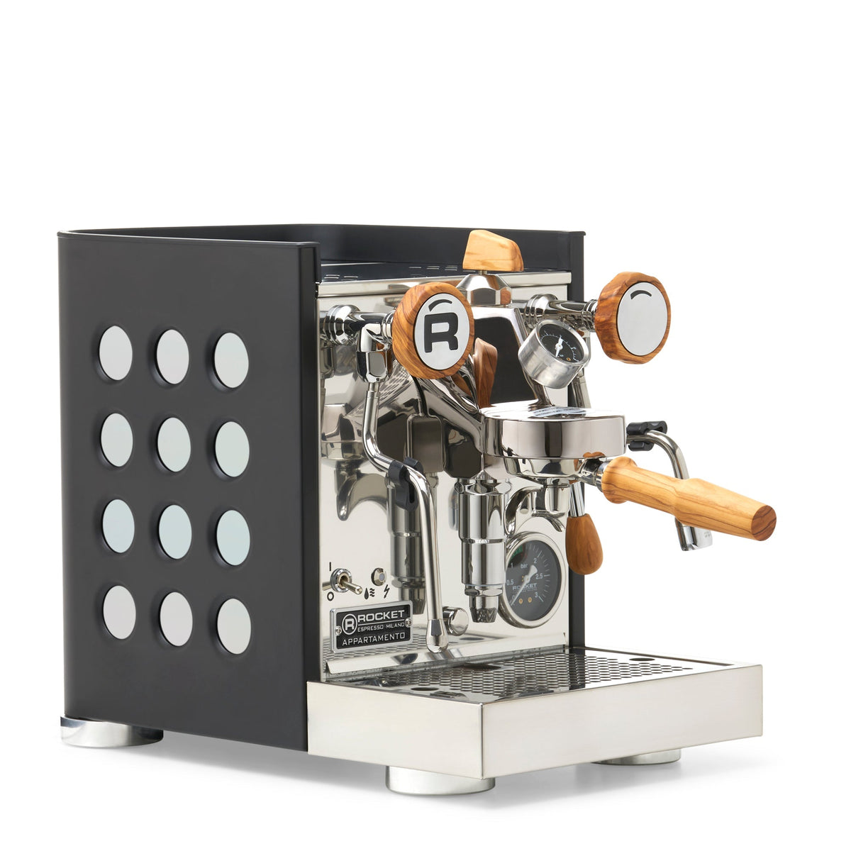 Rocket Espresso Appartamento TCA Heat-Exchange Espresso Machine in Black with Black Stripe