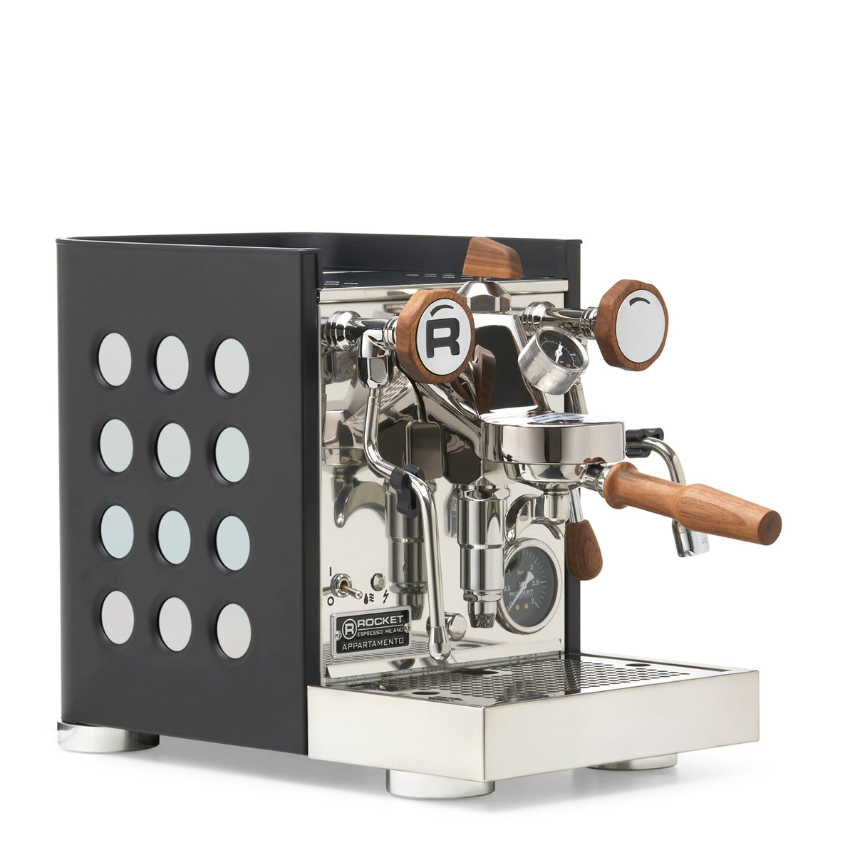 Rocket Espresso Appartamento TCA Heat-Exchange Espresso Machine in Black with Black Stripe