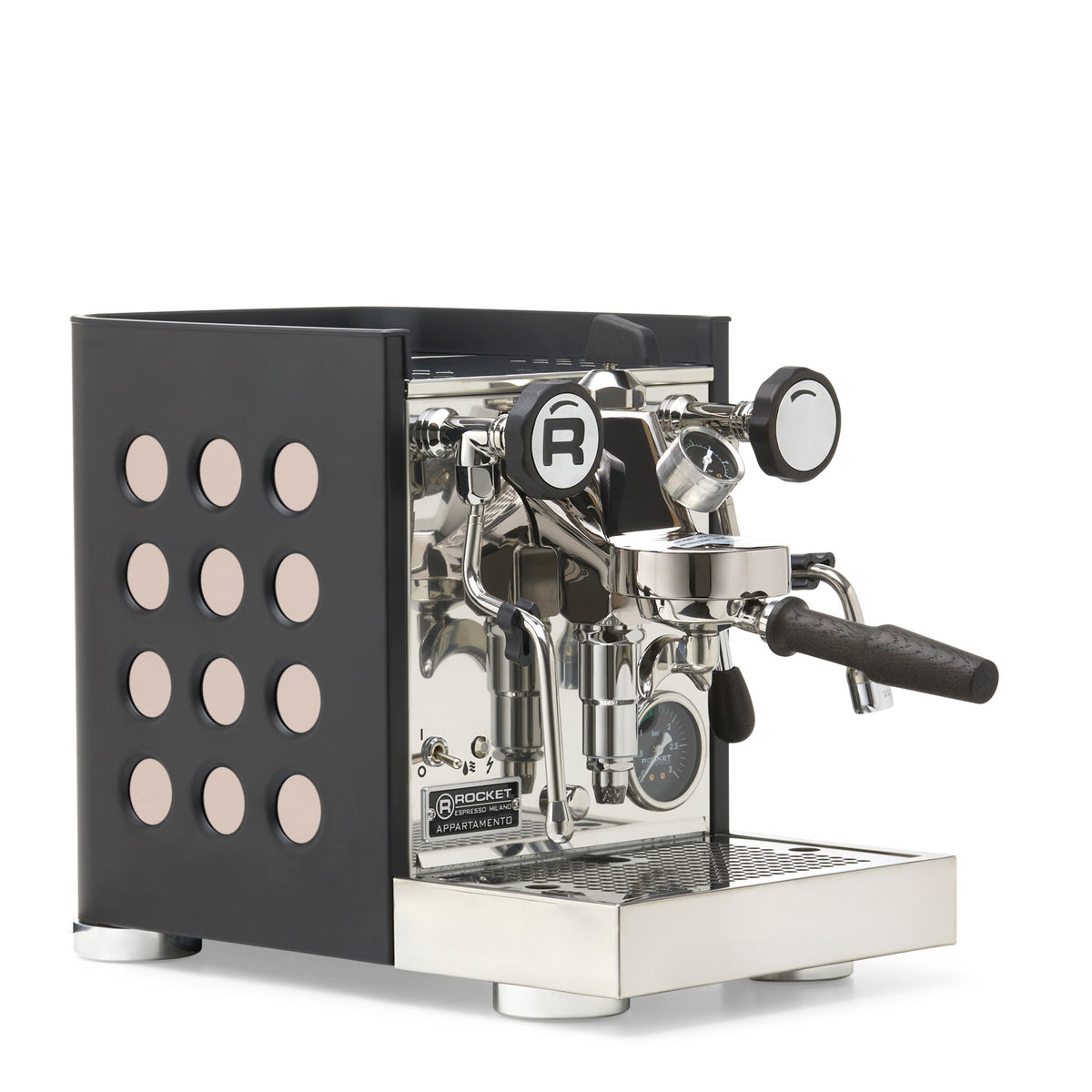 Rocket Espresso Appartamento TCA Heat-Exchange Espresso Machine in Black with Black Stripe