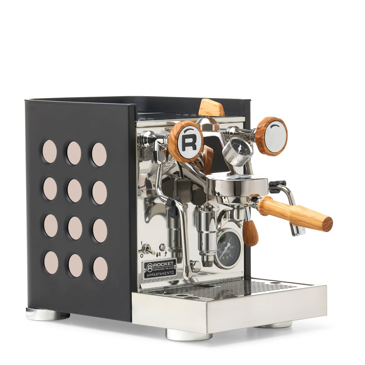 Rocket Espresso Appartamento TCA Heat-Exchange Espresso Machine in Black with Black Stripe