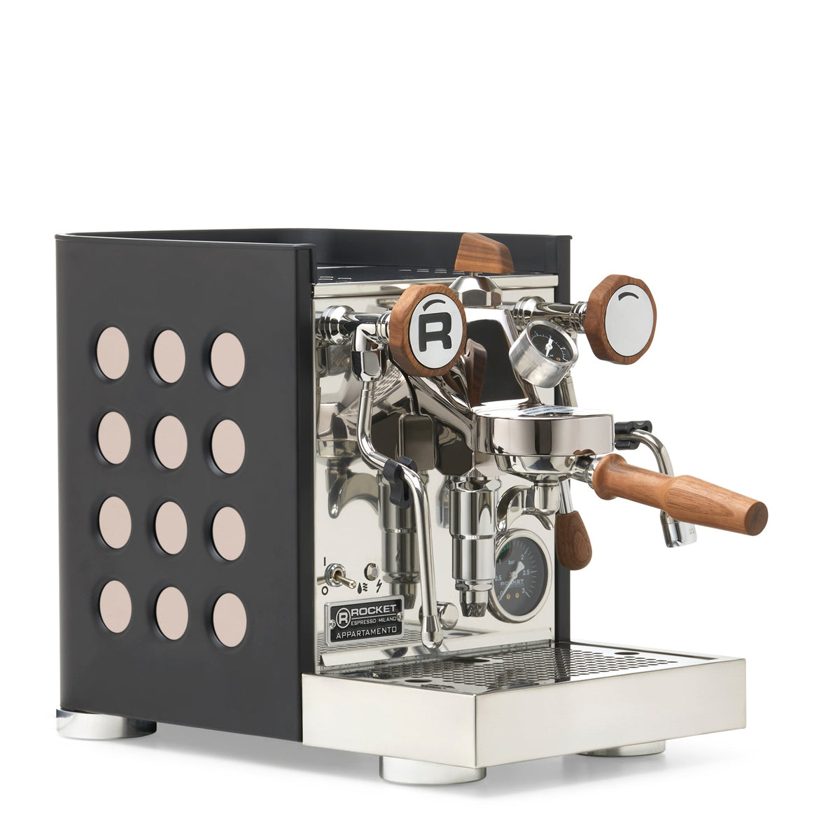 Rocket Espresso Appartamento TCA Heat-Exchange Espresso Machine in Black with Black Stripe