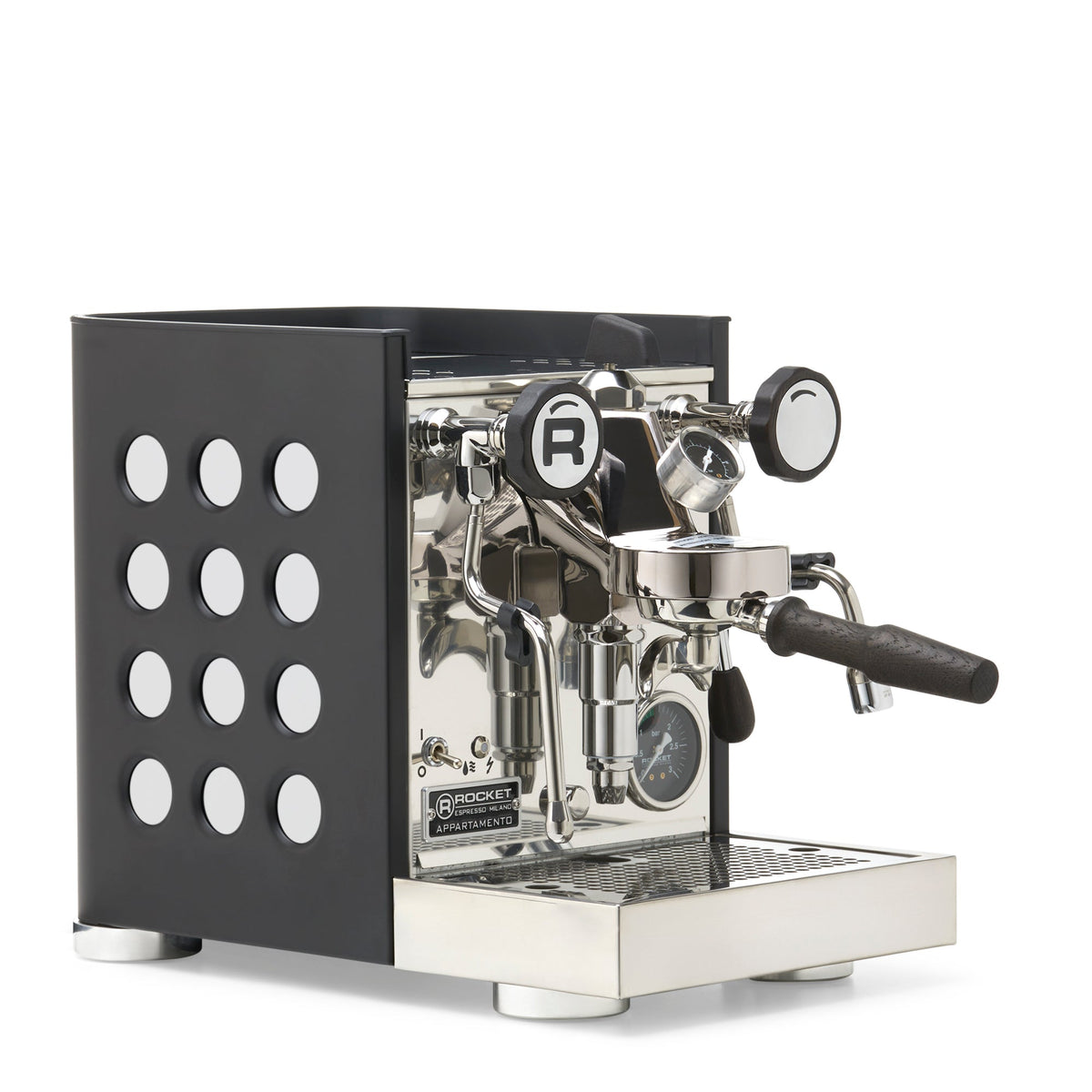 Rocket Espresso Appartamento TCA Heat-Exchange Espresso Machine in Black with Black Stripe