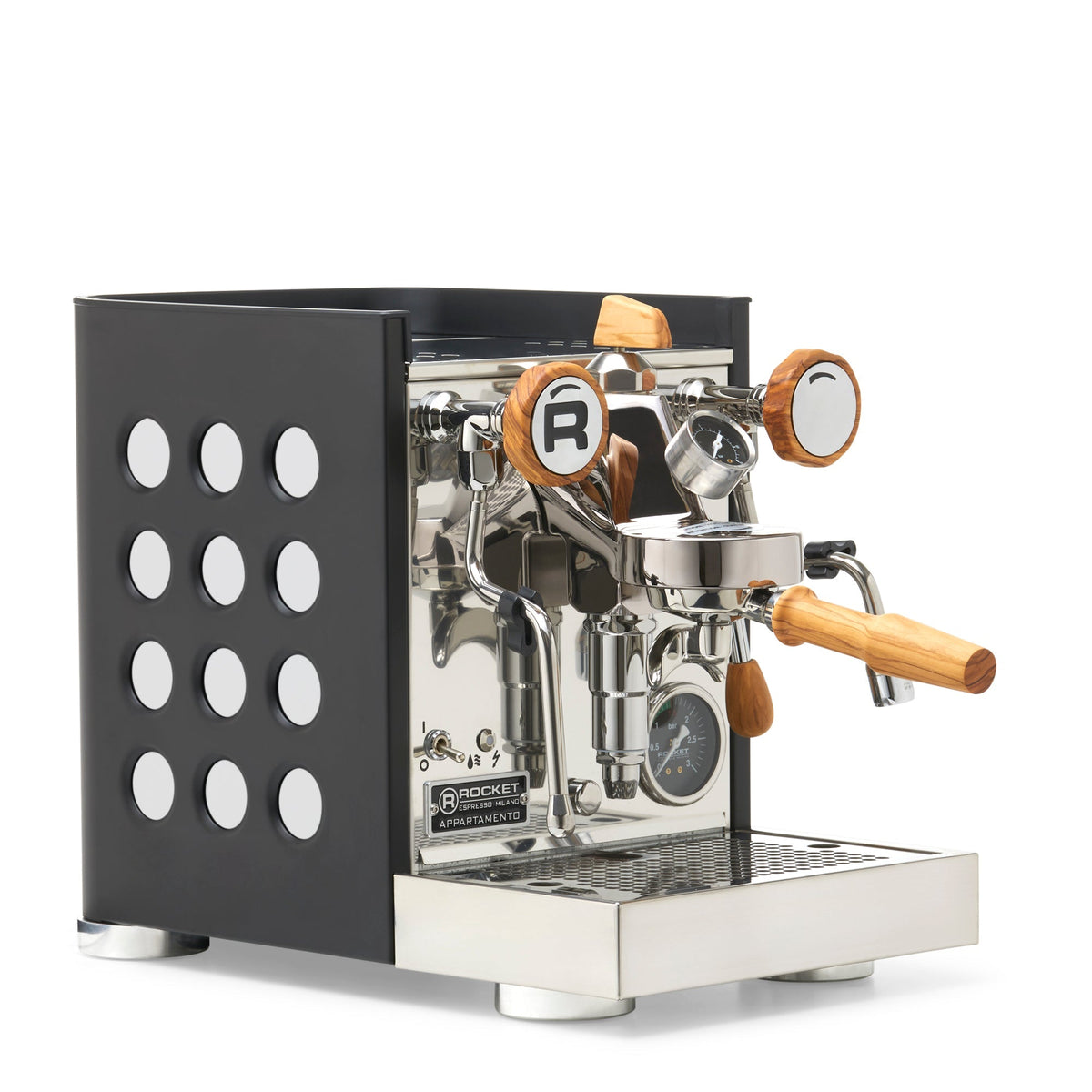 Rocket Espresso Appartamento TCA Heat-Exchange Espresso Machine in Black with Black Stripe