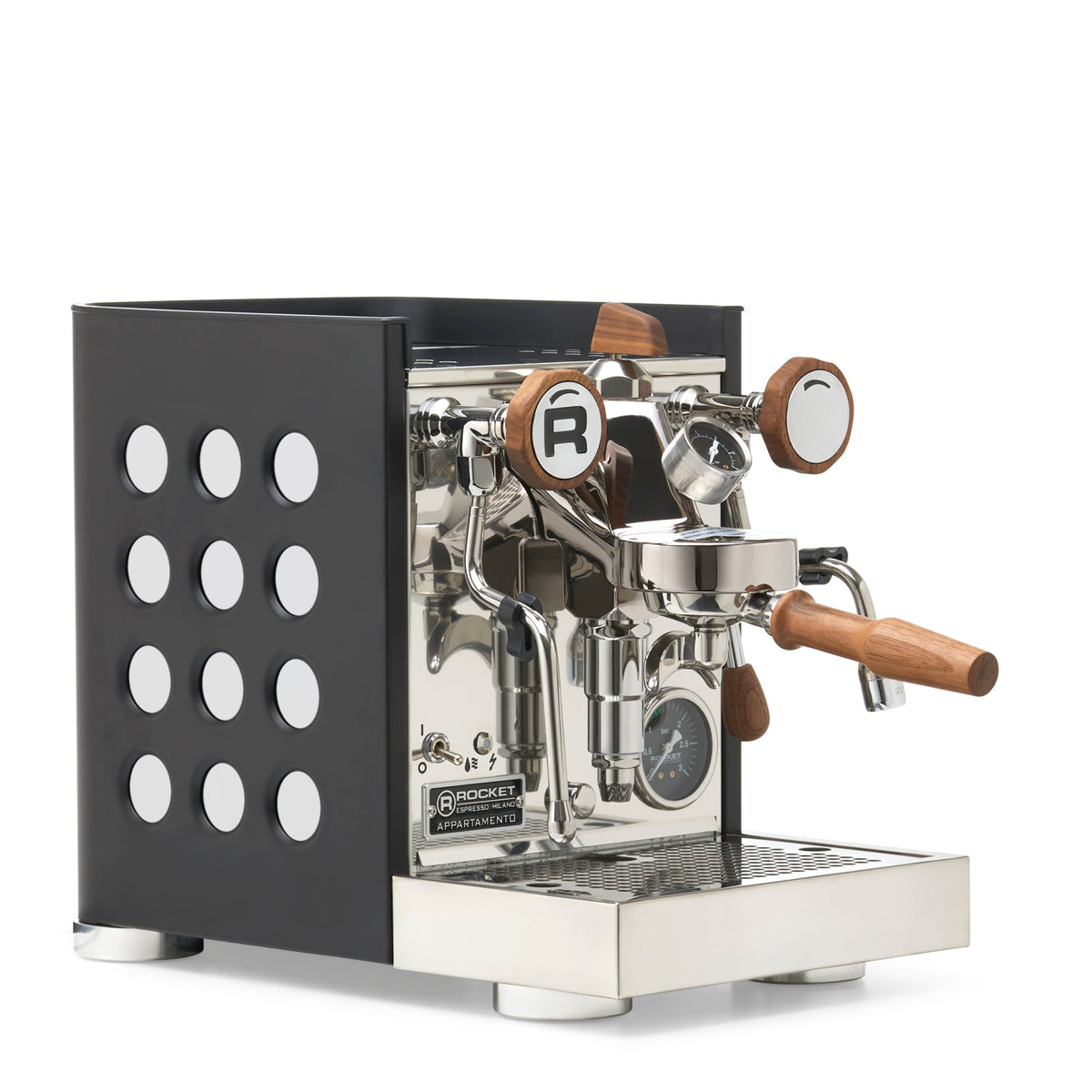 Rocket Espresso Appartamento TCA Heat-Exchange Espresso Machine in Black with Black Stripe