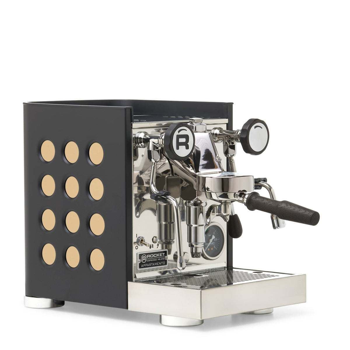 Rocket Espresso Appartamento TCA Heat-Exchange Espresso Machine in Black with Black Stripe
