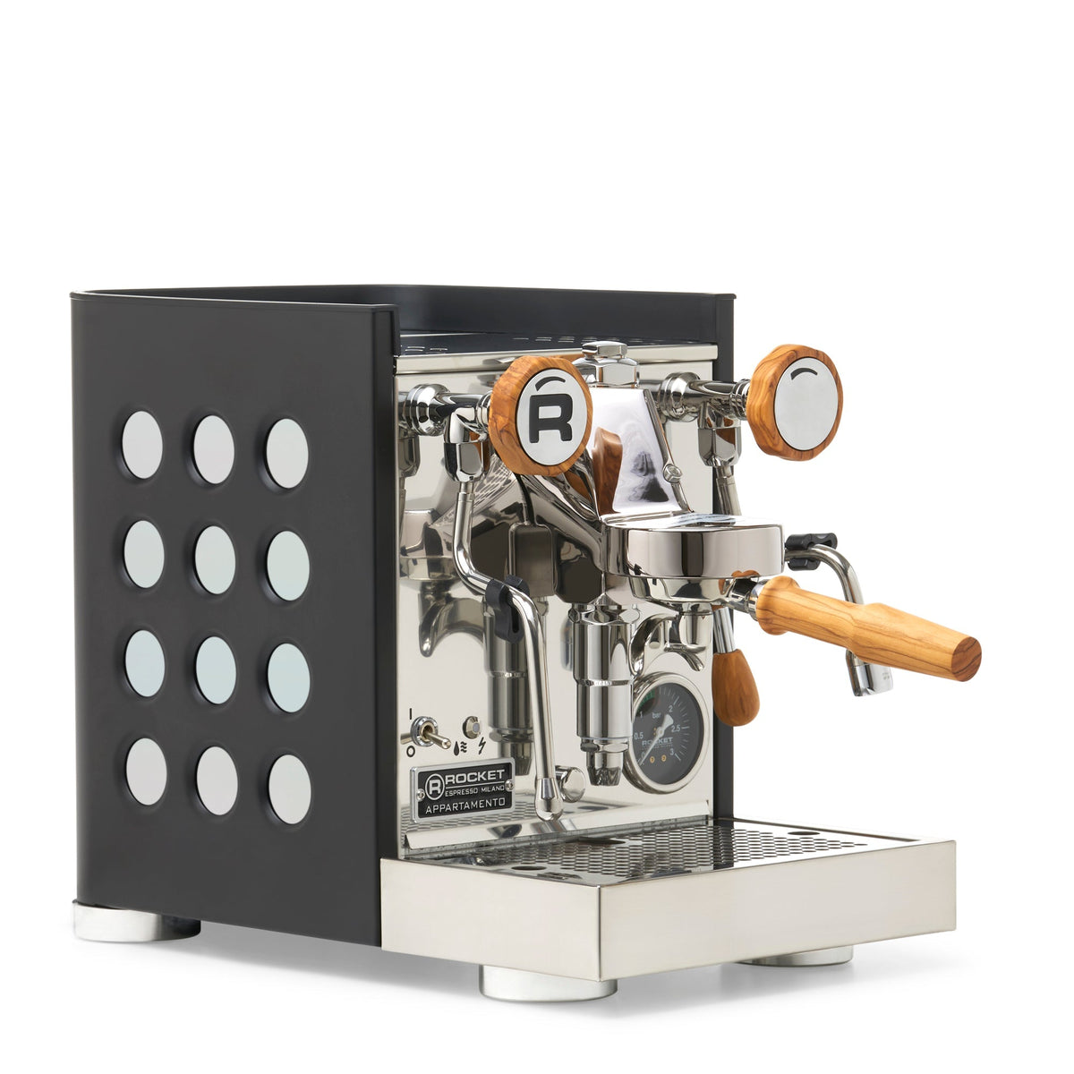 Rocket Espresso Appartamento TCA Heat-Exchange Espresso Machine in Black with Black Stripe