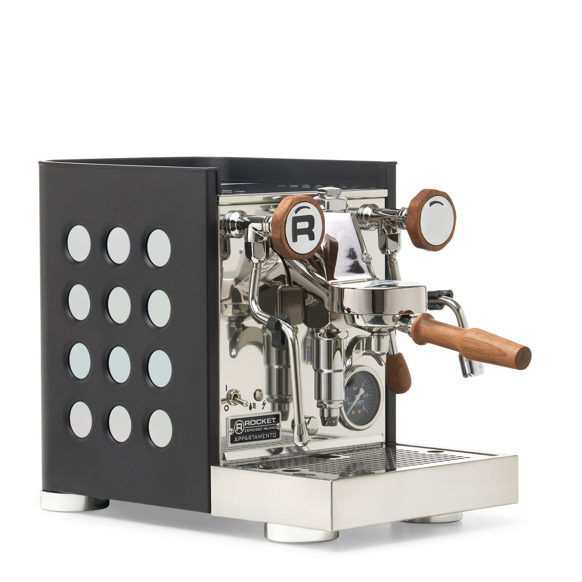 Rocket Espresso Appartamento TCA Heat-Exchange Espresso Machine in Black with Black Stripe