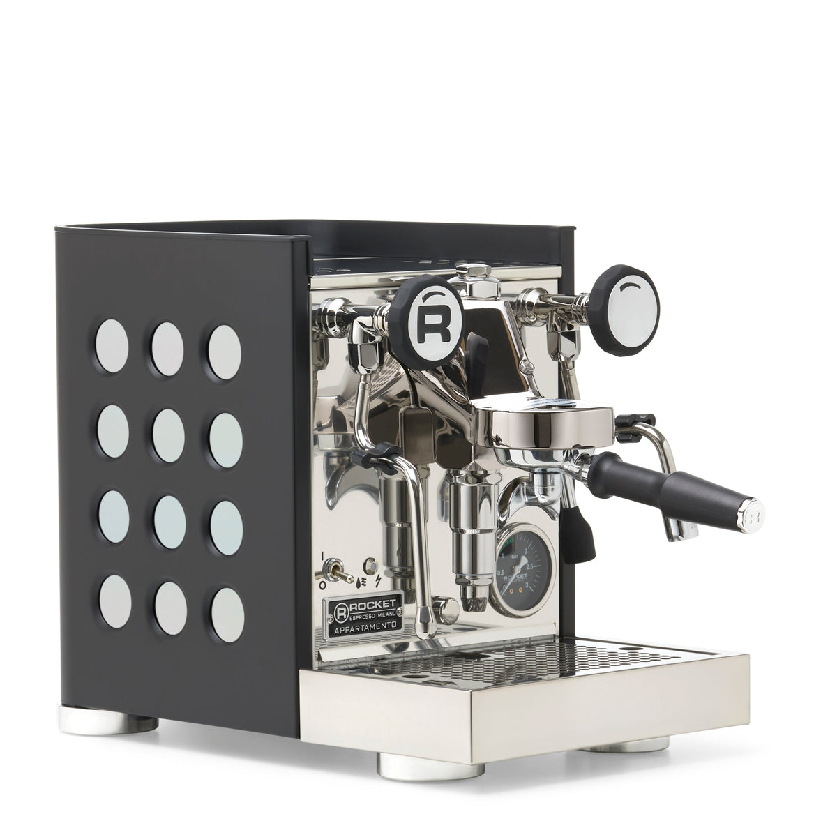 Rocket Espresso Appartamento TCA Heat-Exchange Espresso Machine in Black with Black Stripe