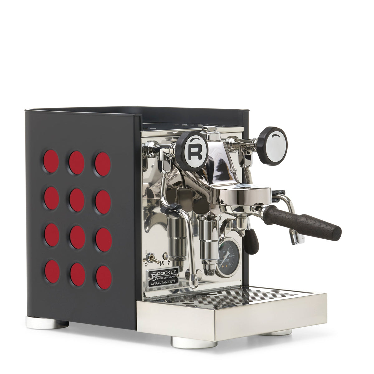 Rocket Espresso Appartamento TCA Heat-Exchange Espresso Machine in Black with Black Stripe