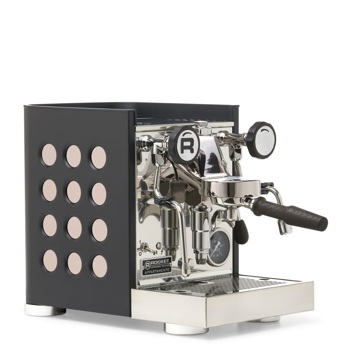 Rocket Espresso Appartamento TCA Heat-Exchange Espresso Machine in Black with Black Stripe