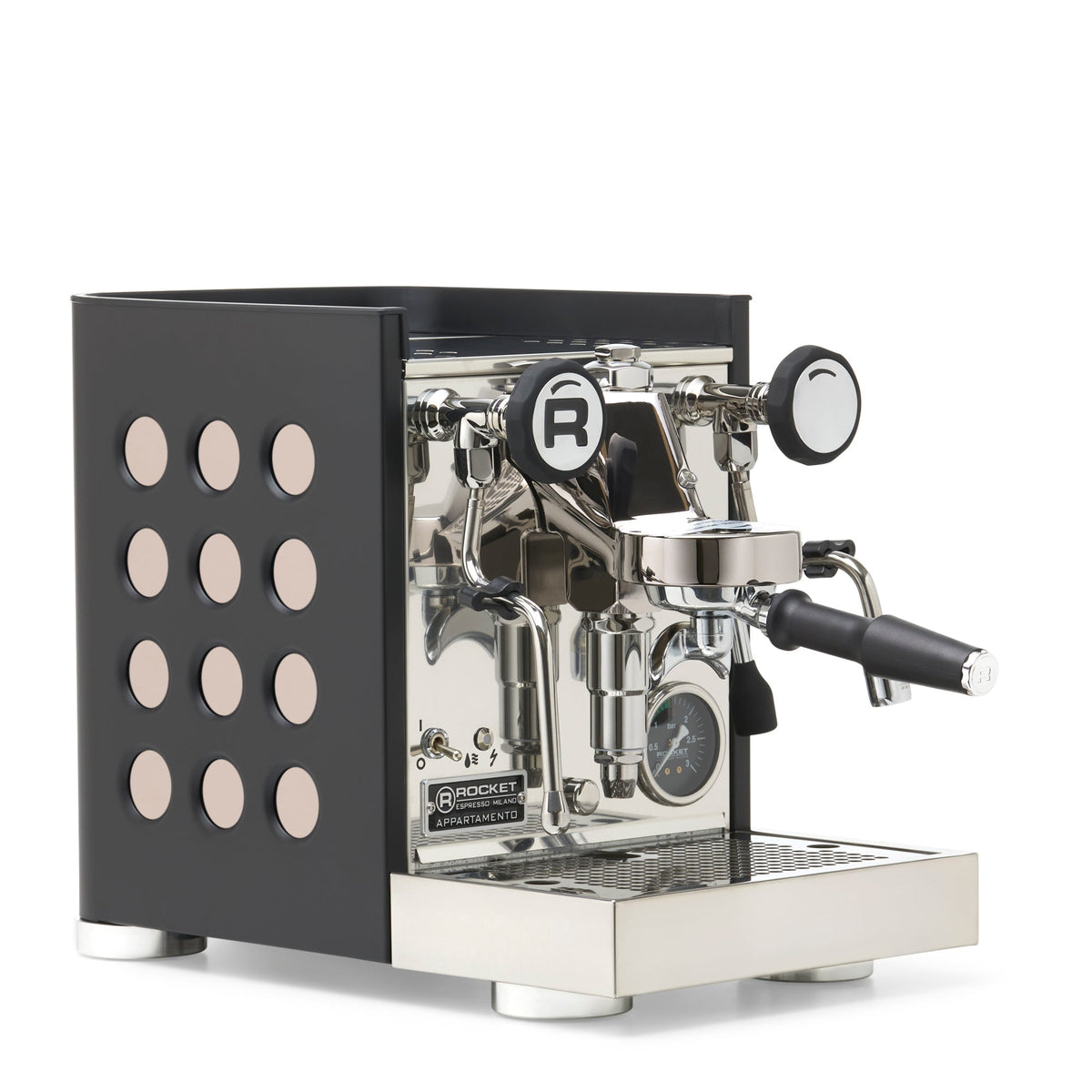 Rocket Espresso Appartamento TCA Heat-Exchange Espresso Machine in Black with Black Stripe