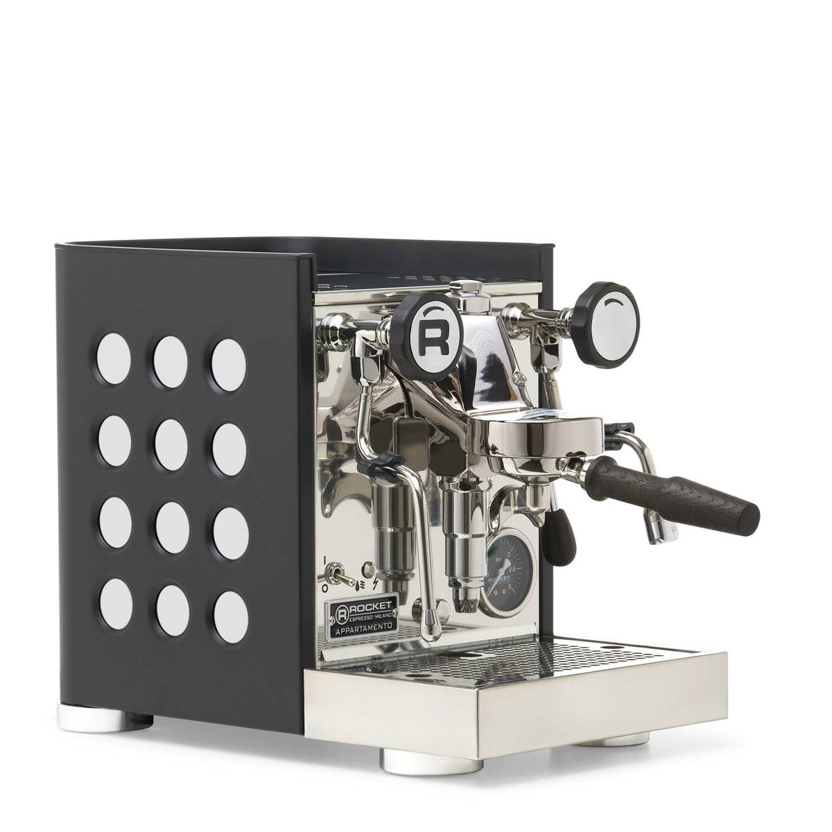 Rocket Espresso Appartamento TCA Heat-Exchange Espresso Machine in Black with Black Stripe