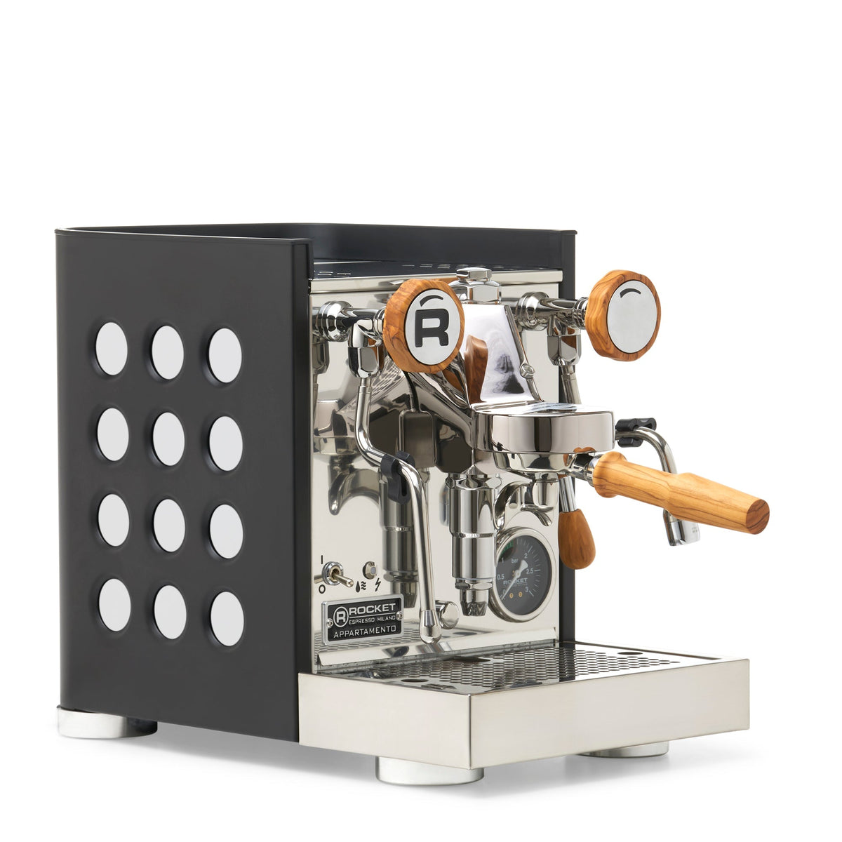 Rocket Espresso Appartamento TCA Heat-Exchange Espresso Machine in Black with Black Stripe