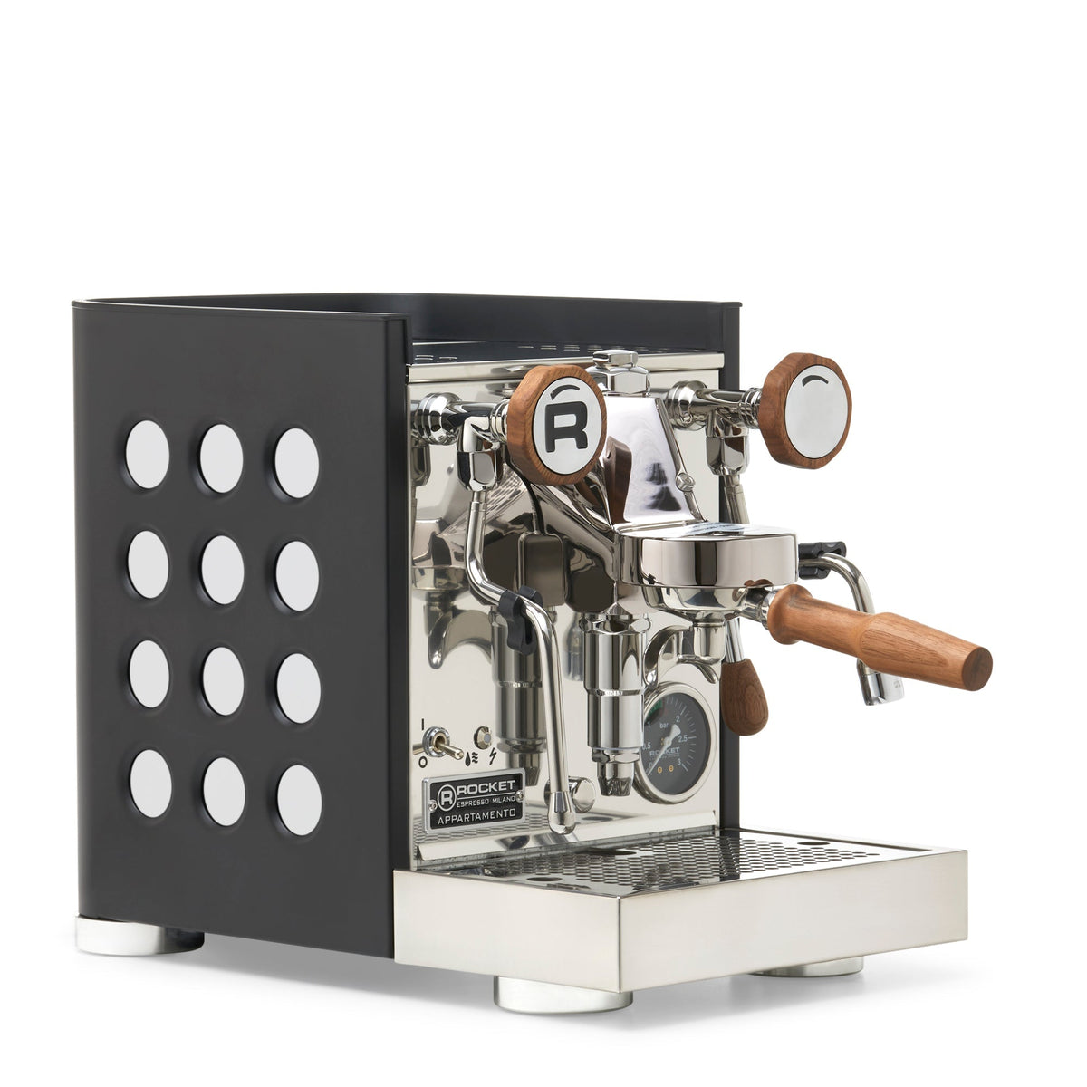 Rocket Espresso Appartamento TCA Heat-Exchange Espresso Machine in Black with Black Stripe