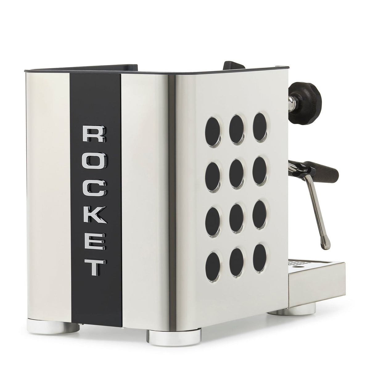 Rocket Espresso Appartamento TCA Heat-Exchange Espresso Machine in Stainless Steel with Black Stripe