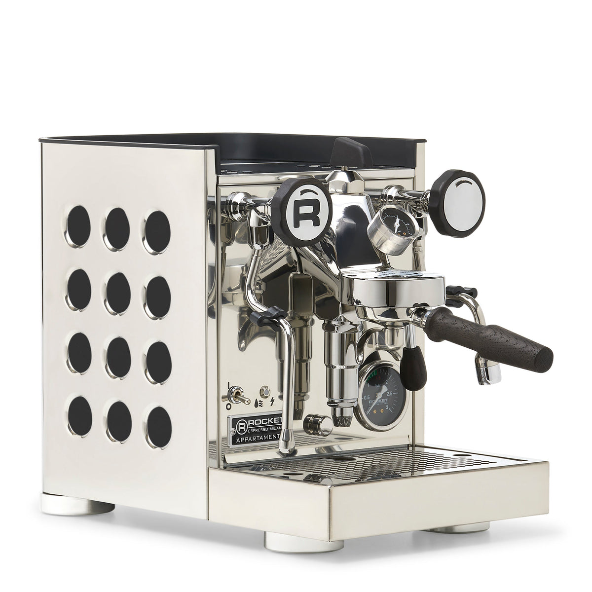 Rocket Espresso Appartamento TCA Heat-Exchange Espresso Machine in Stainless Steel with Black Stripe