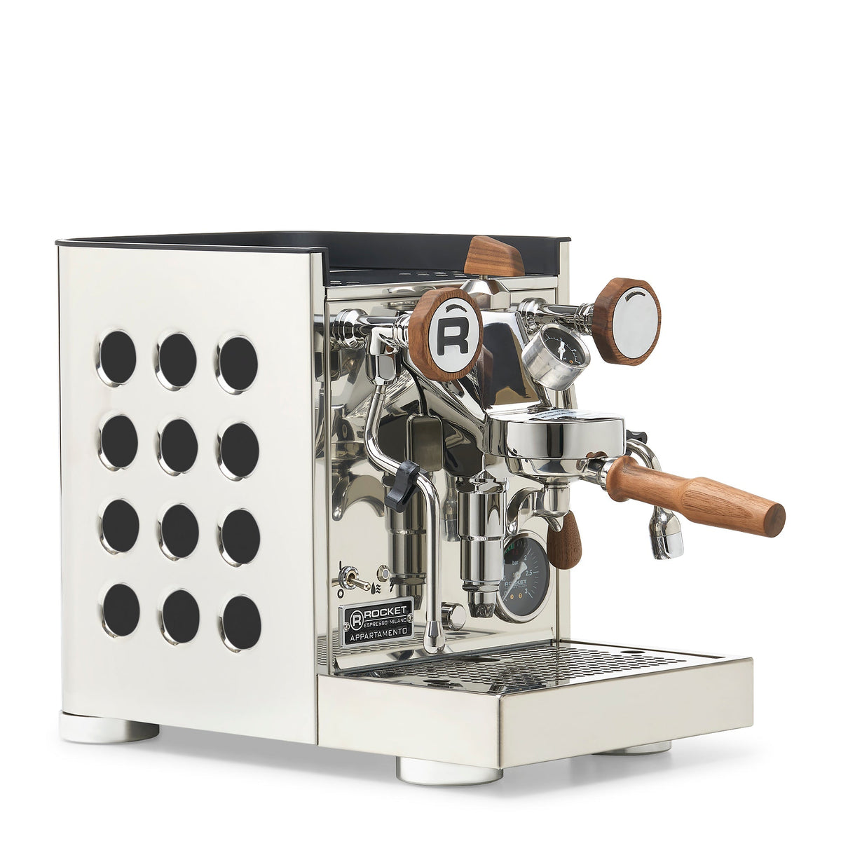 Rocket Espresso Appartamento TCA Heat-Exchange Espresso Machine in Stainless Steel with Black Stripe