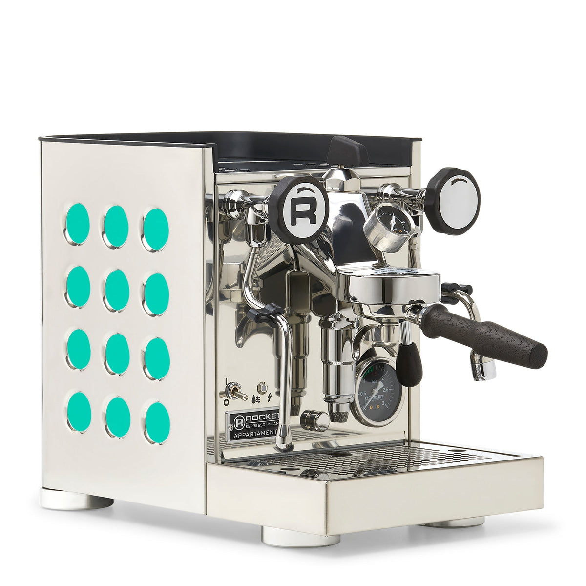 Rocket Espresso Appartamento TCA Heat-Exchange Espresso Machine in Stainless Steel with Black Stripe