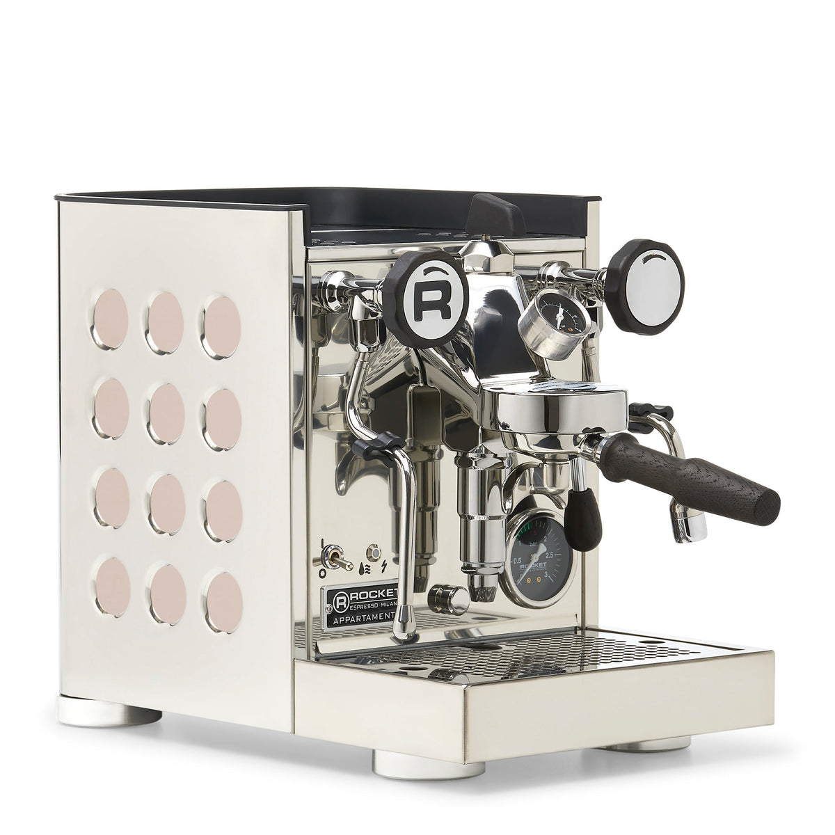 Rocket Espresso Appartamento TCA Heat-Exchange Espresso Machine in Stainless Steel with Black Stripe