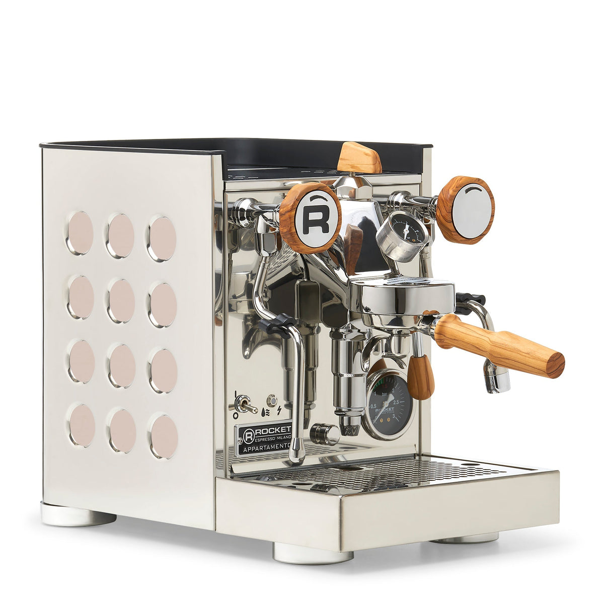 Rocket Espresso Appartamento TCA Heat-Exchange Espresso Machine in Stainless Steel with Black Stripe