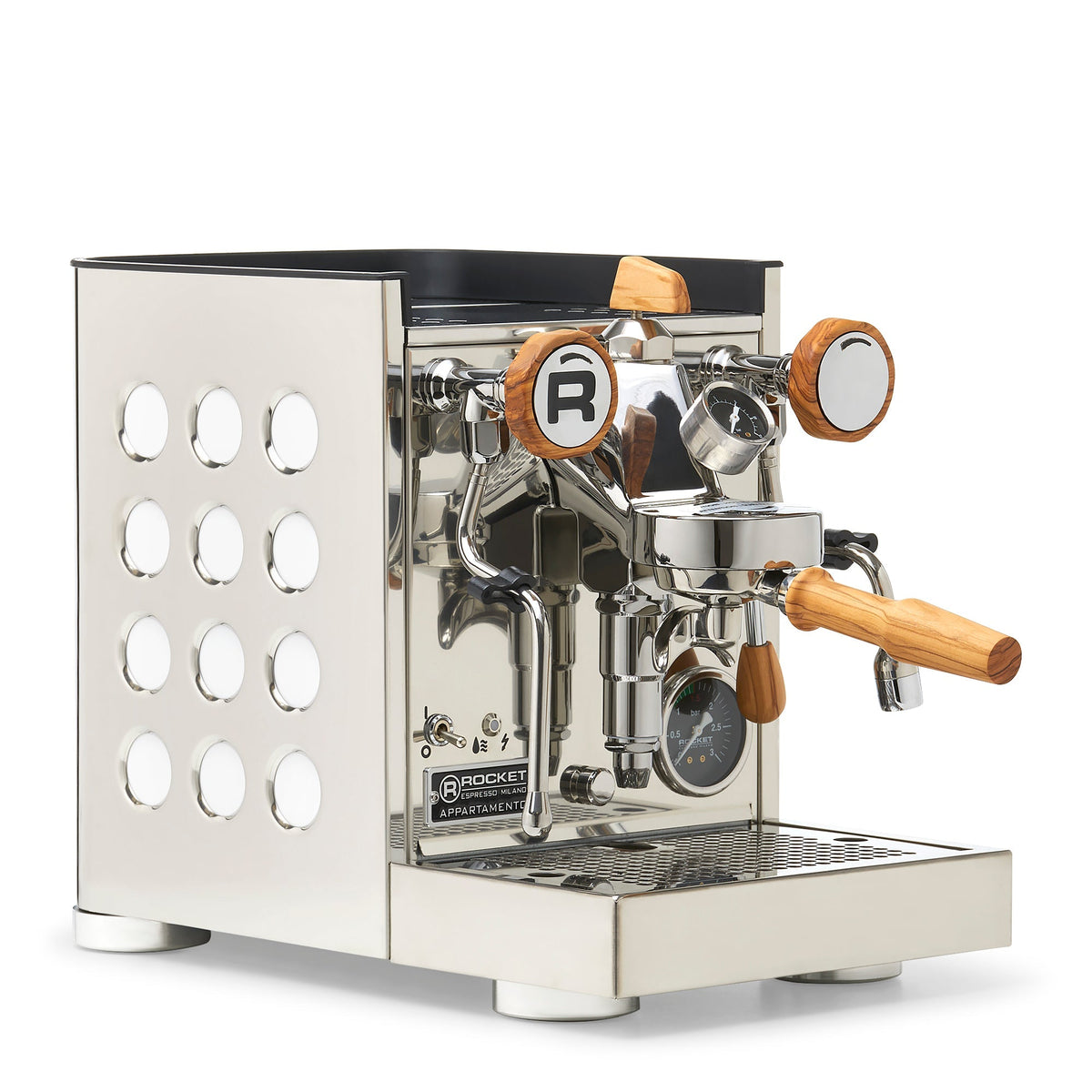 Rocket Espresso Appartamento TCA Heat-Exchange Espresso Machine in Stainless Steel with Black Stripe