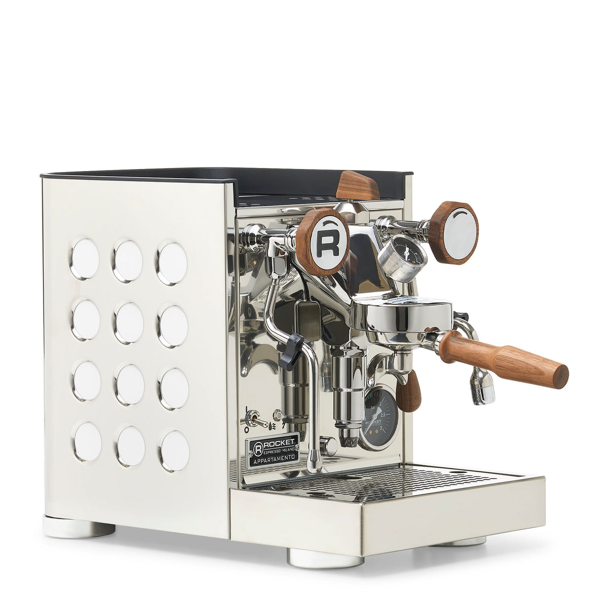 Rocket Espresso Appartamento TCA Heat-Exchange Espresso Machine in Stainless Steel with Black Stripe