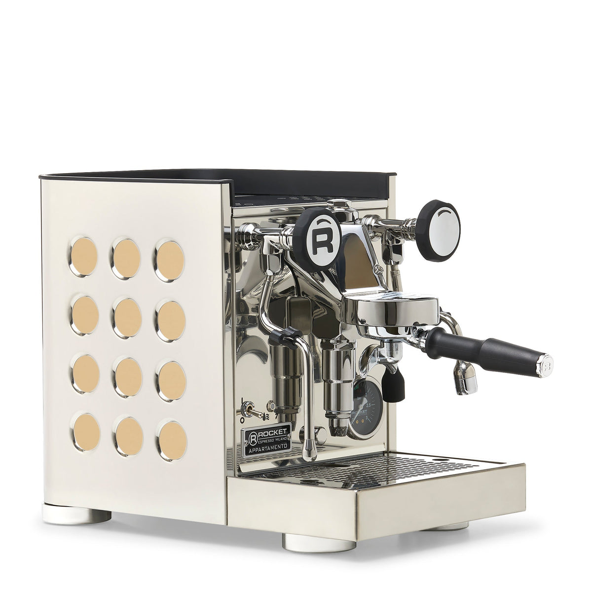 Rocket Espresso Appartamento TCA Heat-Exchange Espresso Machine in Stainless Steel with Black Stripe