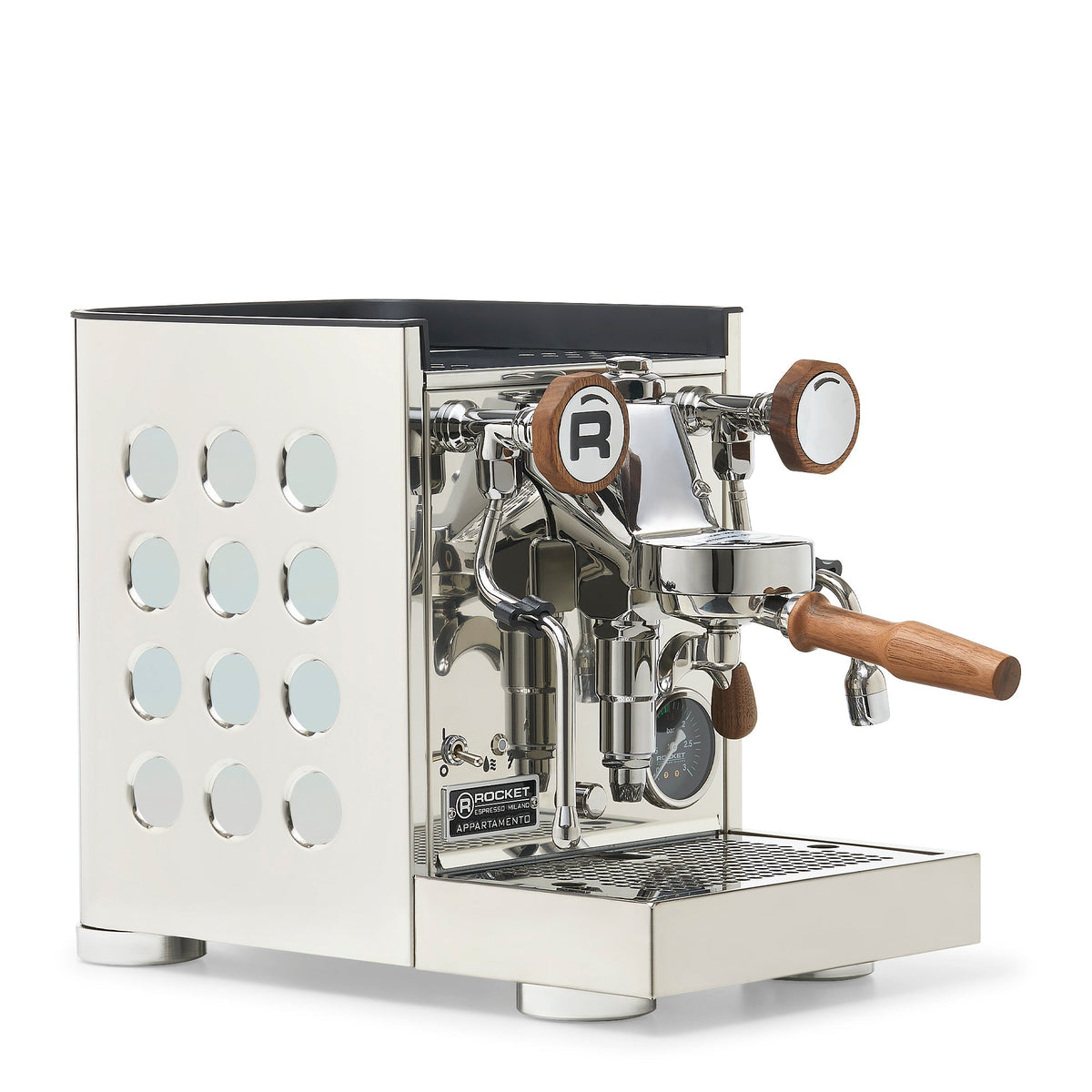 Rocket Espresso Appartamento TCA Heat-Exchange Espresso Machine in Stainless Steel with Black Stripe